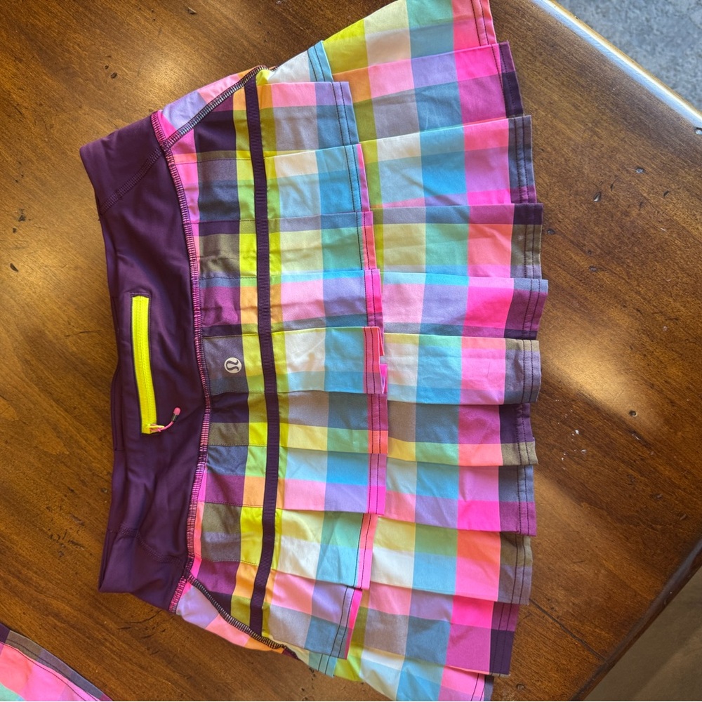 Lululemon Multicolor Plaid tennis Skirt with Purple Waistband